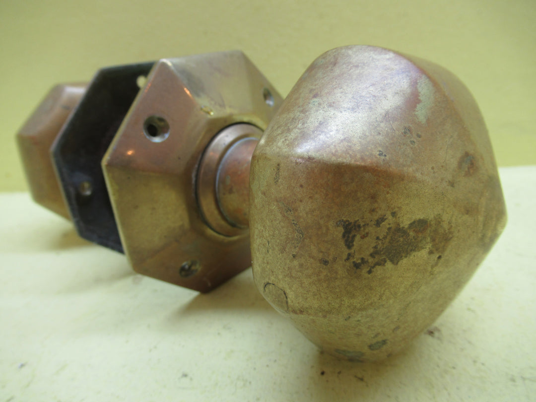 Victorian Bronze Octagonal Pyramid Door Knob with Plate 75Dia x 90H/Plate 80Dia