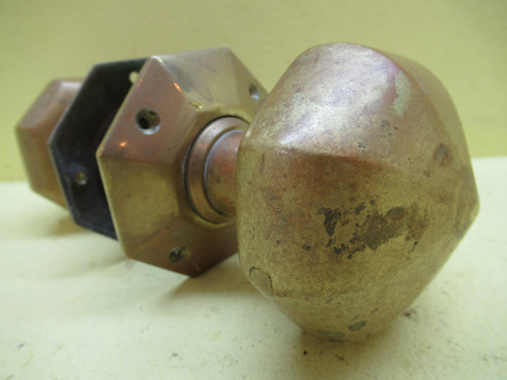 Victorian Bronze Octagonal Pyramid Door Knob with Plate 75Dia x 90H/Plate 80Dia