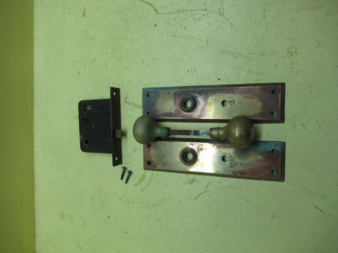 Vintage Sanders Metal with Brass Knob Handles with Rectangele Details Plate 290L x 62W x 7D/Knob 60H x 40Dia