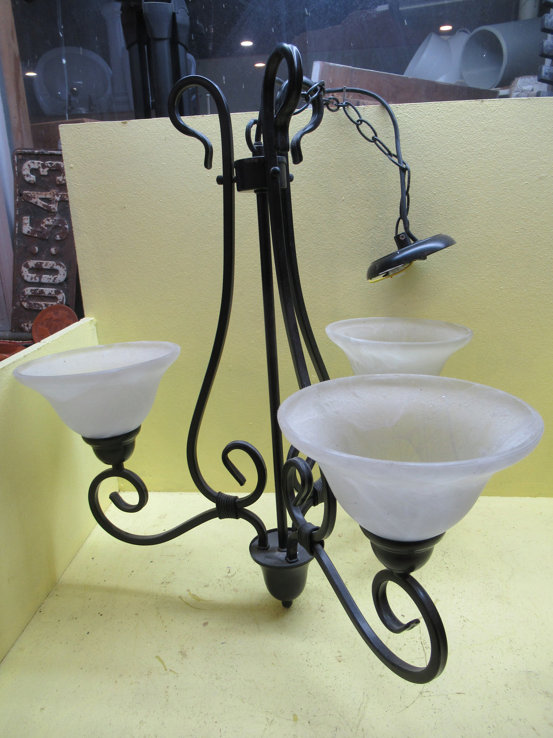Gothic Style Whtie Painted Wrought Iron 3 Shade Chandelier 58Dia x 600-1100L