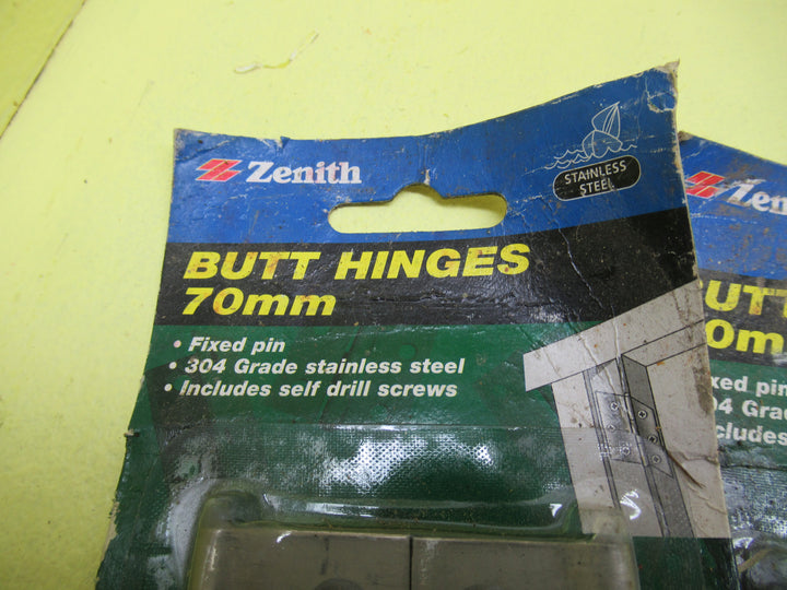 Zenith Butt Hinges 70MM(304 Grade) -Pack of 2 -70mmK x 29-51W