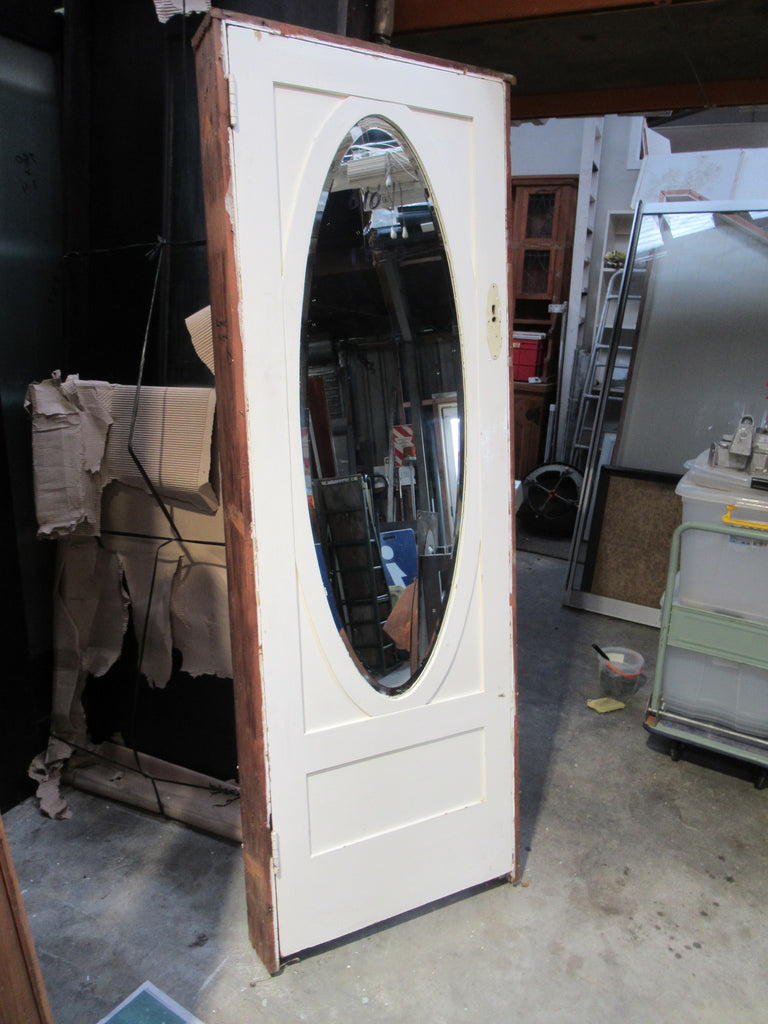 Original 1930,s Wardrobe Door/Frame with Bevelled Edged Mirror -1830H x 610W