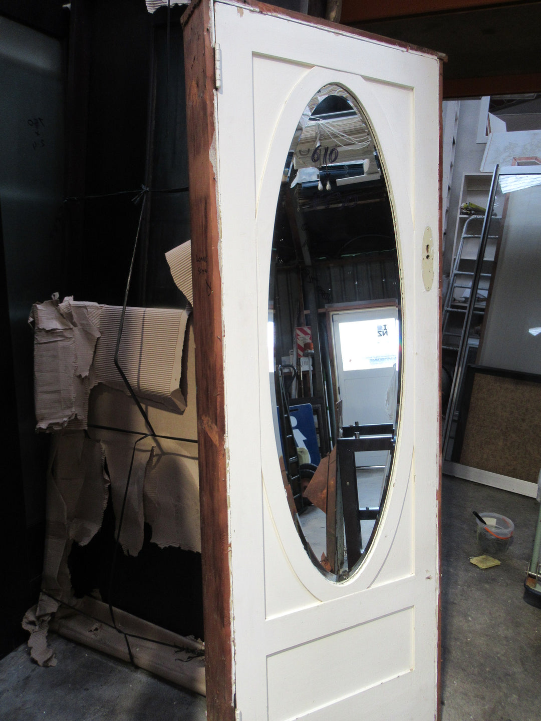 Original 1930,s Wardrobe Door/Frame with Bevelled Edged Mirror -1830H x 610W