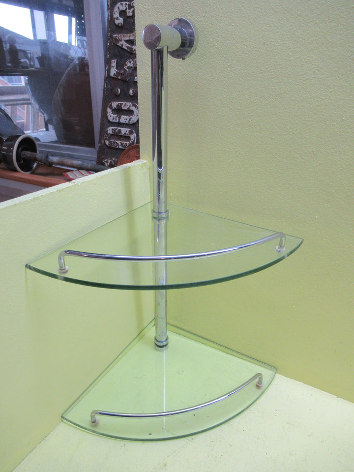 Double Shelf Glass & Stainless Steel Shower Caddy(New) 27 Half Round SQ Glass x 47H