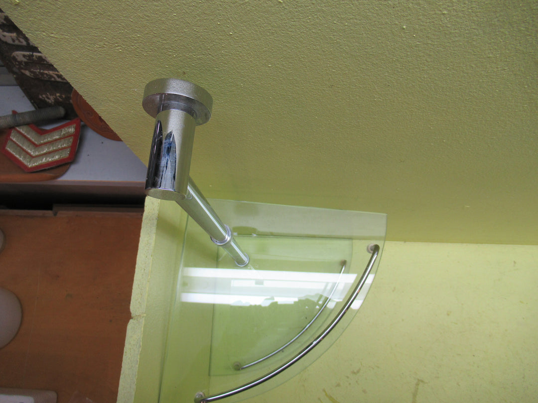 Double Shelf Glass & Stainless Steel Shower Caddy(New) 27 Half Round SQ Glass x 47H