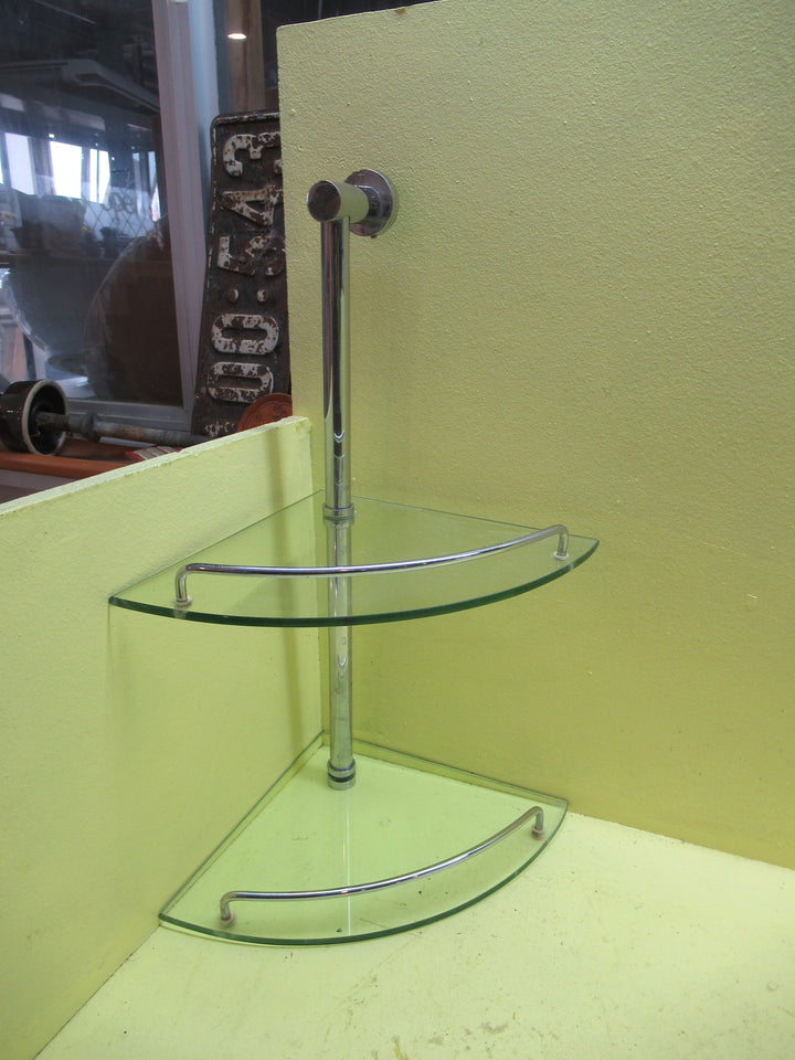 Double Shelf Glass & Stainless Steel Shower Caddy(New) 27 Half Round SQ Glass x 47H