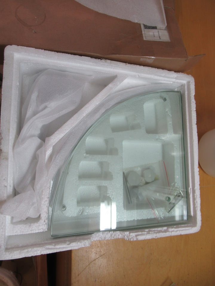 Double Shelf Glass & Stainless Steel Shower Caddy(New) 27 Half Round SQ Glass x 47H