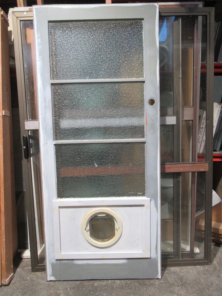 4 Lite Arctic Glass & Wooden Door with Cat Flap 1980H x 860W x 45D