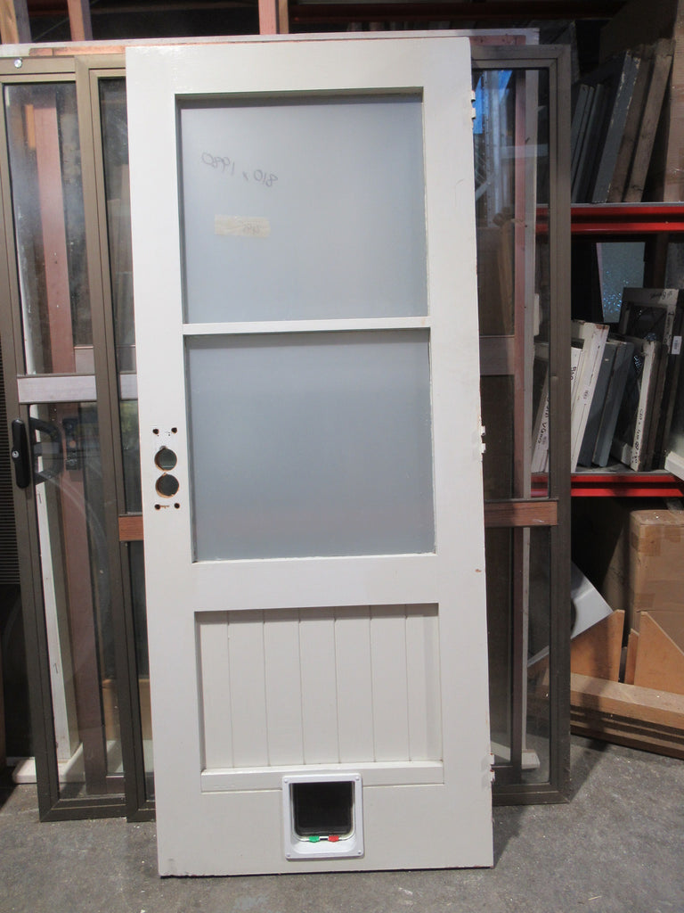 2 Lite Frosted Glass /T & G Door with Cat Flap 1980H x 810W x 45D
