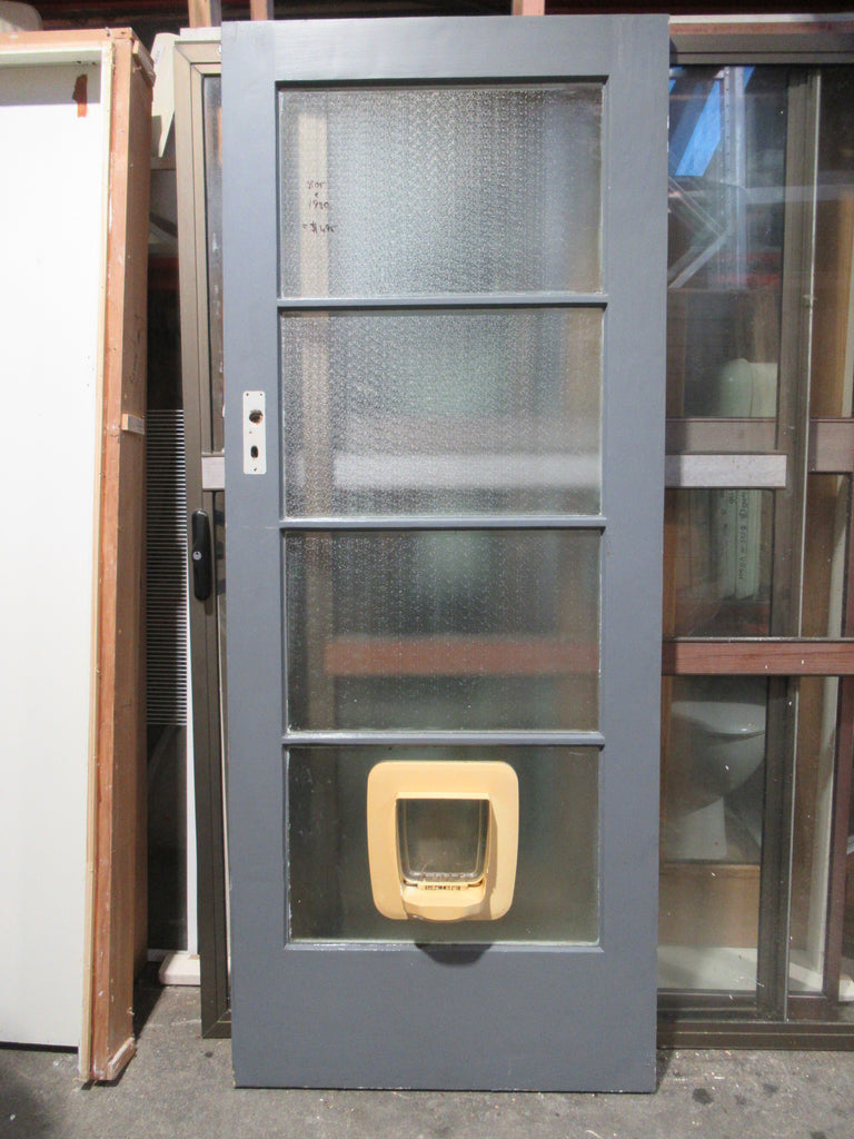 4 Lite Shimmer Glass Back  Door with a Cat Flap 1980H x 805W x 40D