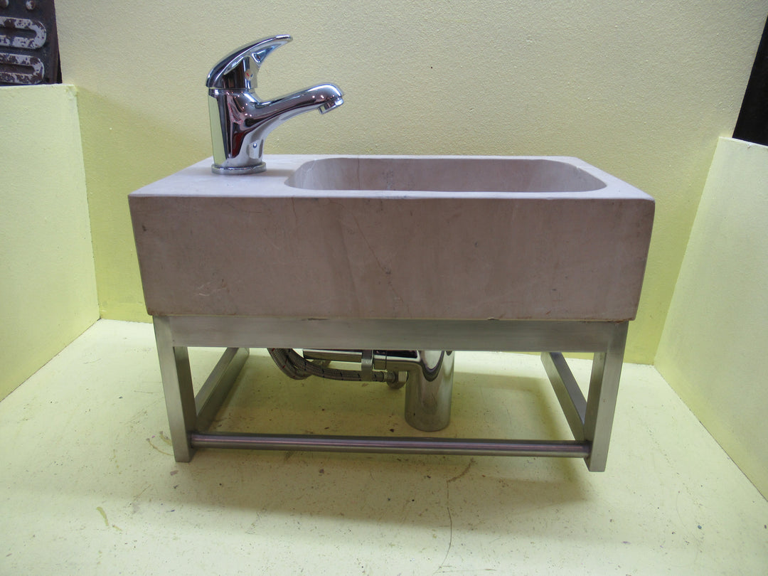 Polish/Bare Concrete Powder Room Wall Ung Basin wtih Mixer & Towel Rail Basin 250H x 400W x 220D/Tap 120H x 50Dia/Spot 80L