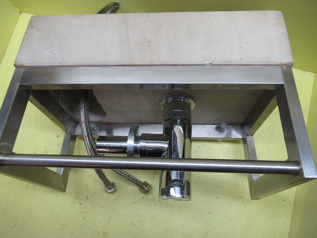 Polish/Bare Concrete Powder Room Wall Ung Basin wtih Mixer & Towel Rail Basin 250H x 400W x 220D/Tap 120H x 50Dia/Spot 80L