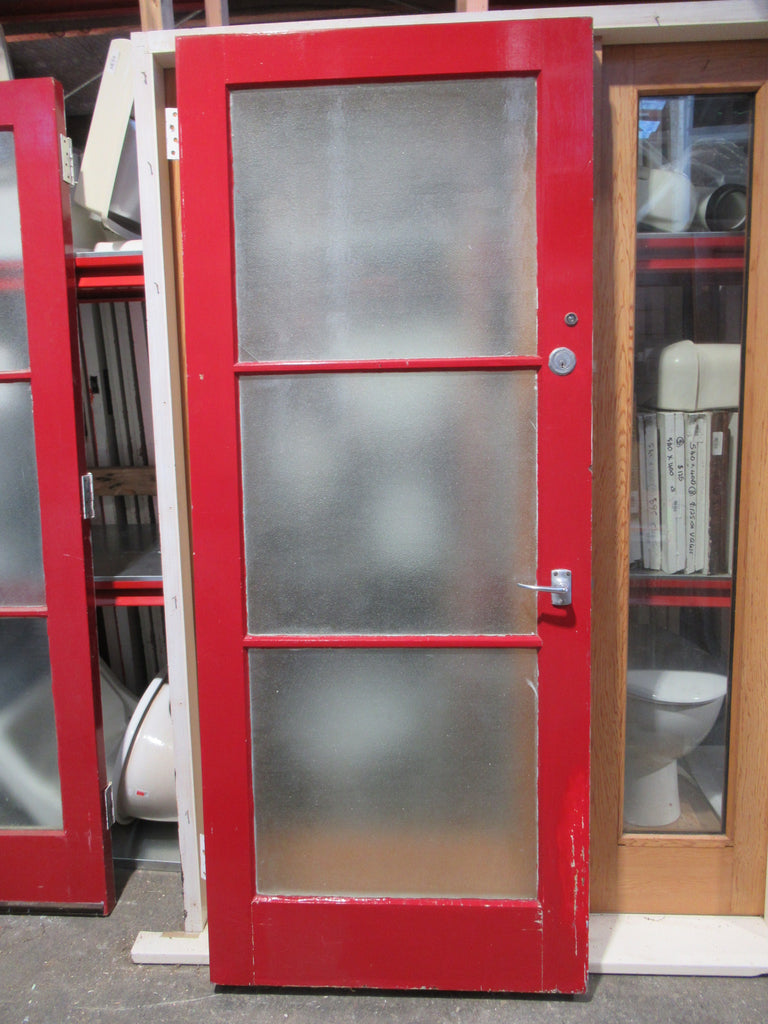 3 Lite Exterior Red Door with Peep Hole 1960H x 805W x 45D