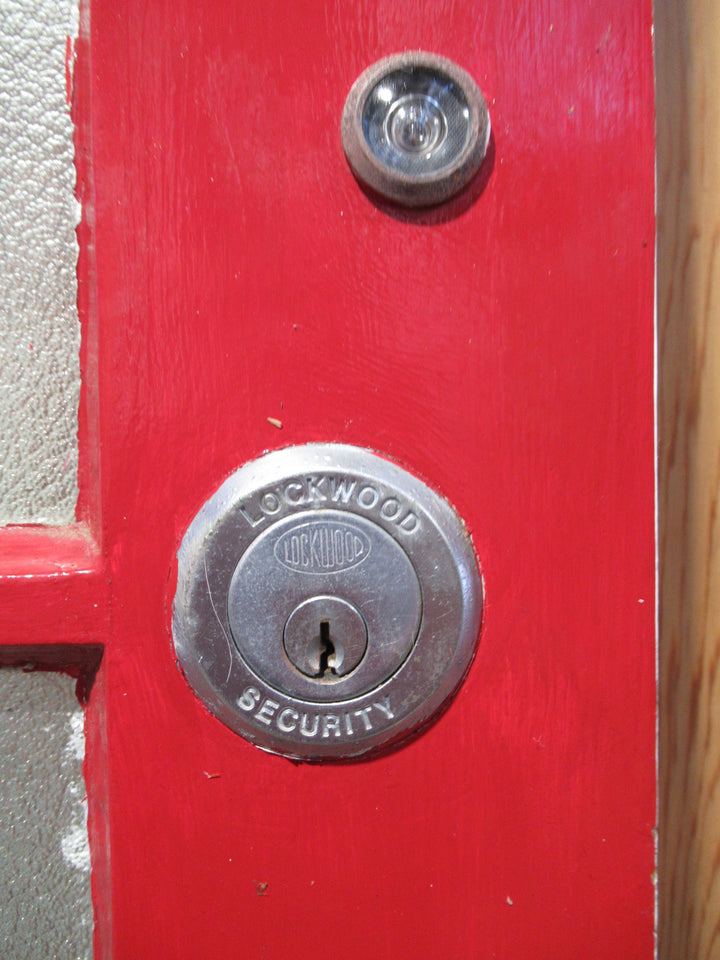 3 Lite Exterior Red Door with Peep Hole 1960H x 805W x 45D