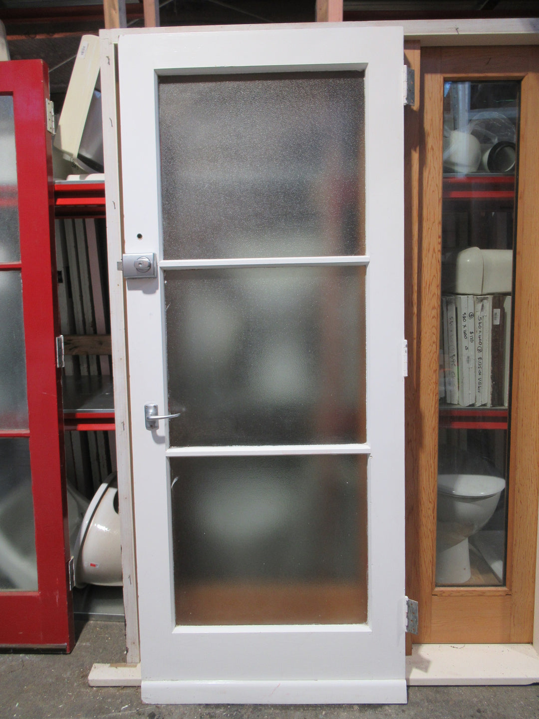 3 Lite Exterior Red Door with Peep Hole 1960H x 805W x 45D