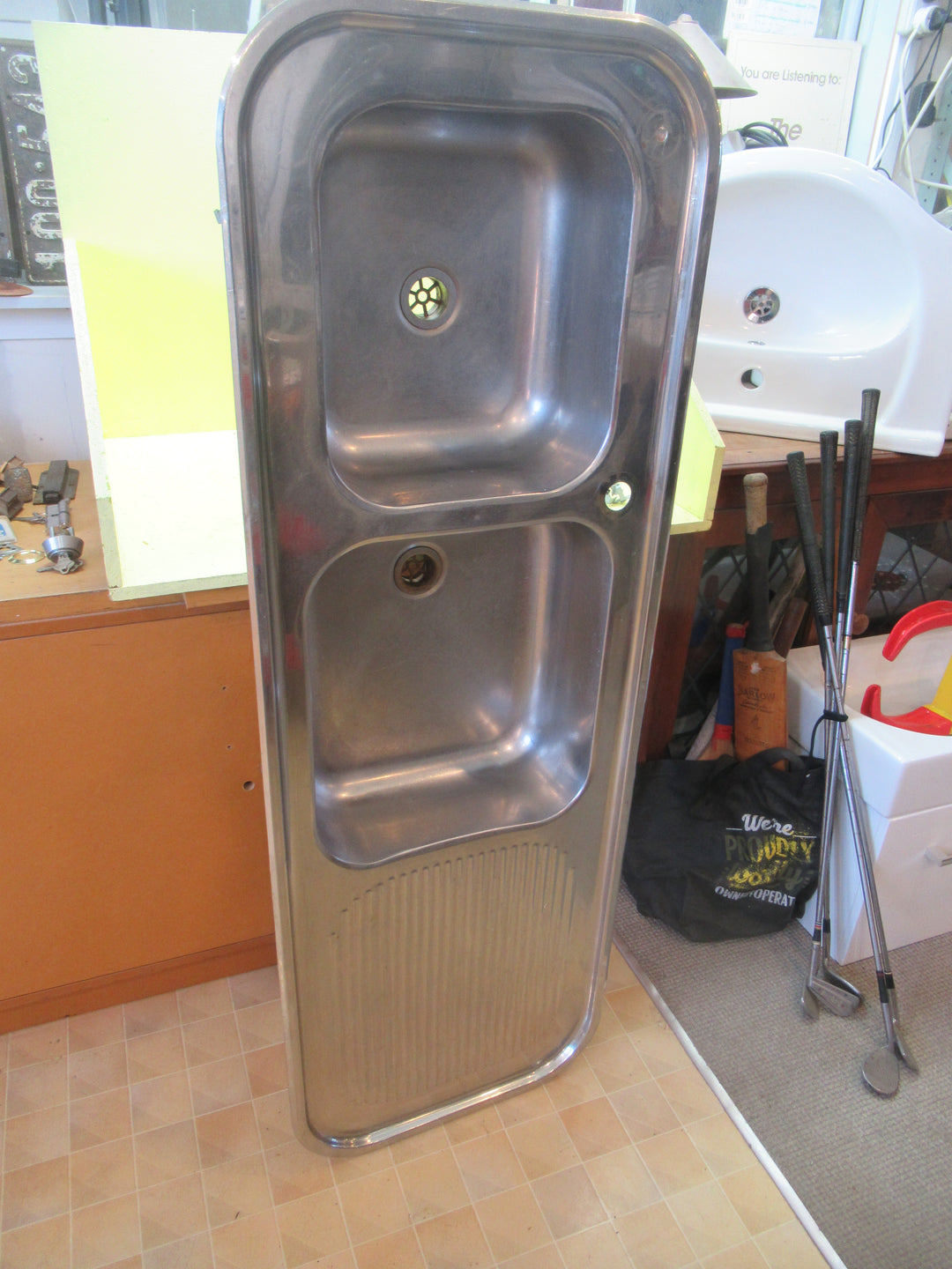 Stainless Steel Kitchen Double Sink Bench