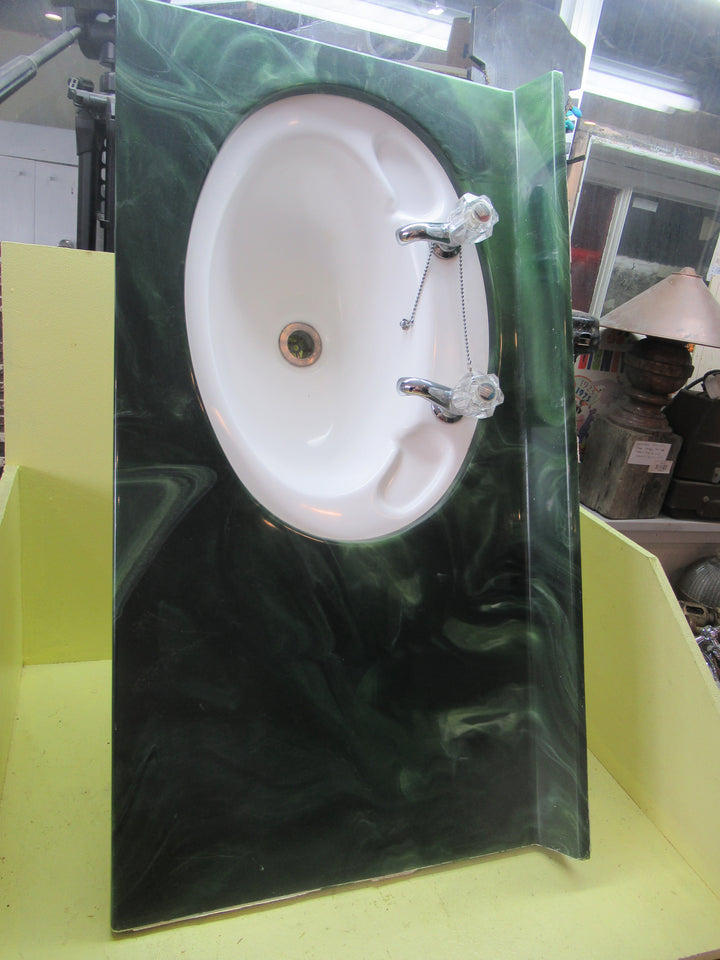 Green Marble Resin Vanity Top with Insert Basin and Tapware 260H x 915W x 500D/Back Board 70mm