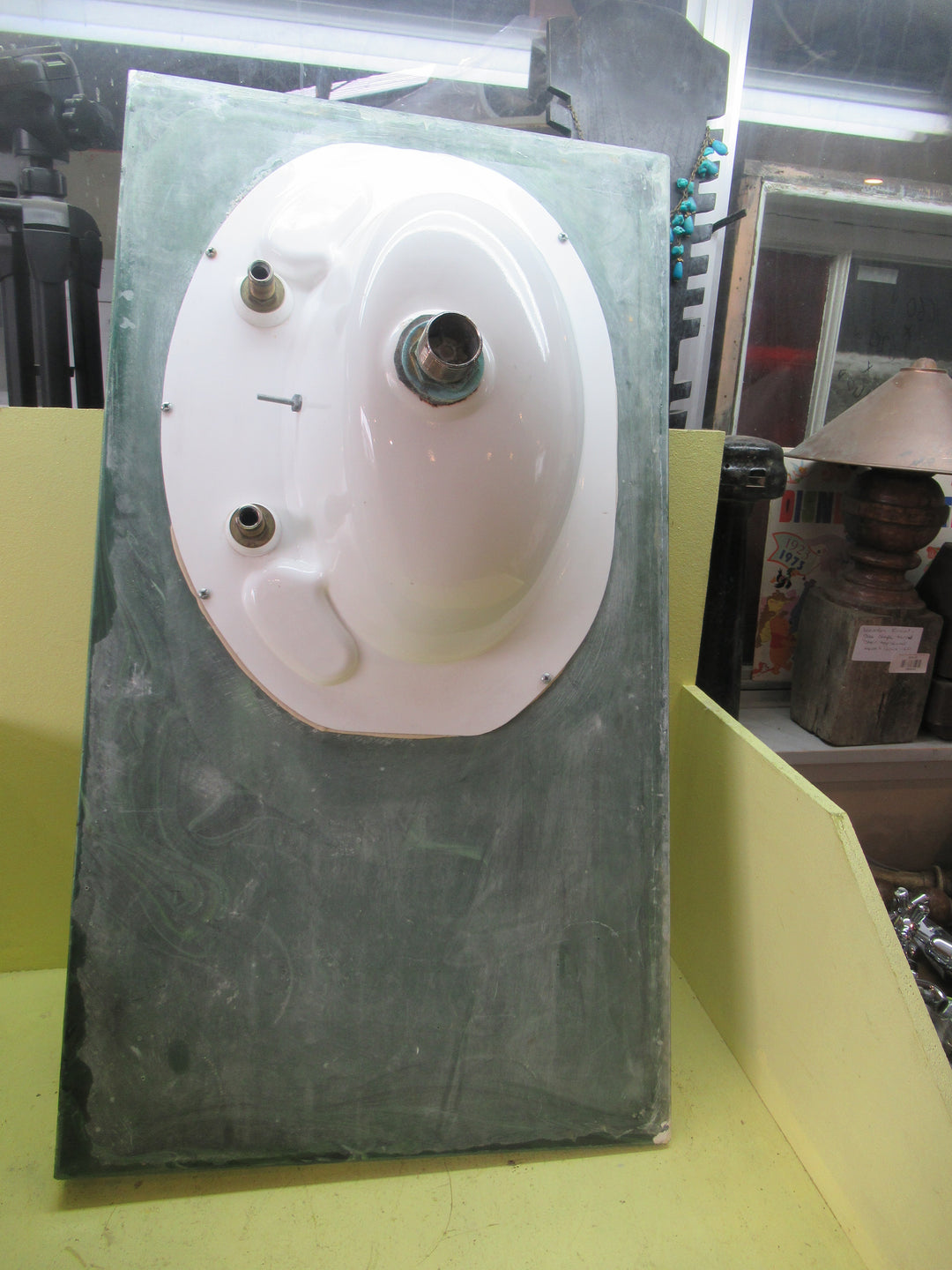 Green Marble Resin Vanity Top with Insert Basin and Tapware 260H x 915W x 500D/Back Board 70mm