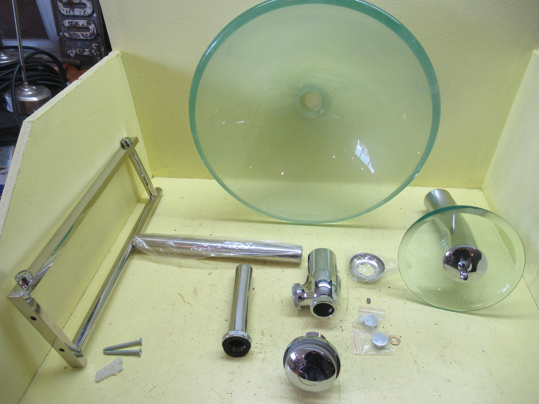 Glass Bowl Basin with Waterfall Mixer Tap with Towel Rail Bowl 450Dia x 145D