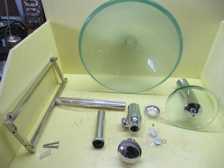 Glass Bowl Basin with Waterfall Mixer Tap with Towel Rail Bowl 450Dia x 145D