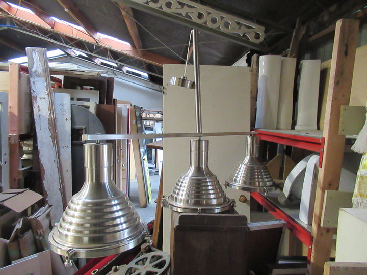 Retro Industrial 3 Ceiling Mounted Cone Shape Pendant Light - 1000H x 1550W x 450D