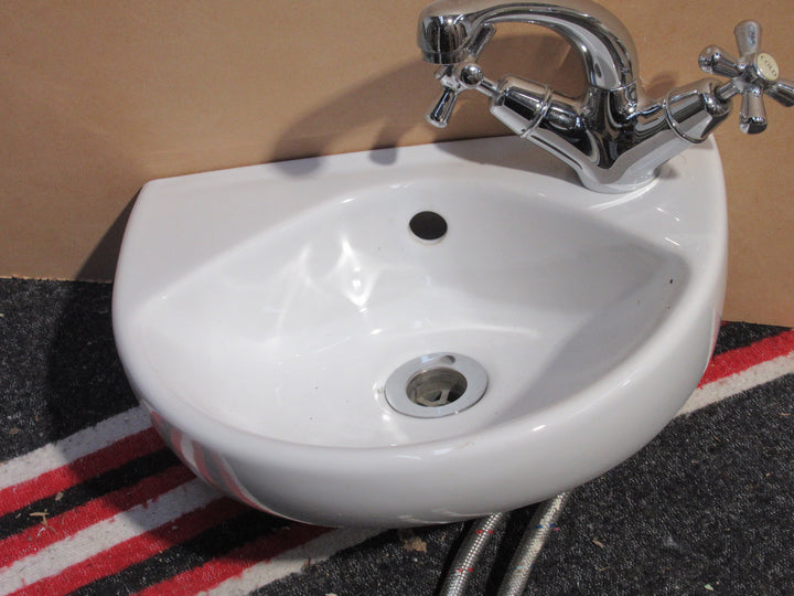 White Sphinx Semi-Circle Wall Mounted Hand Basin with Tapware 220H x 355W x 280D