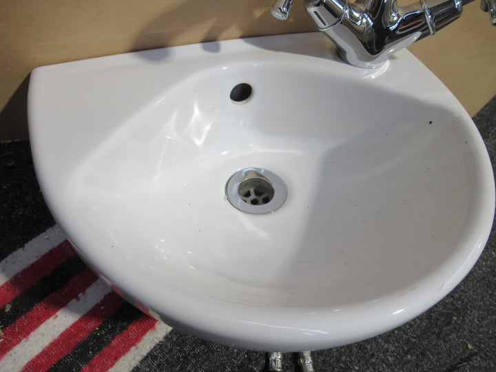 White Sphinx Semi-Circle Wall Mounted Hand Basin with Tapware 220H x 355W x 280D