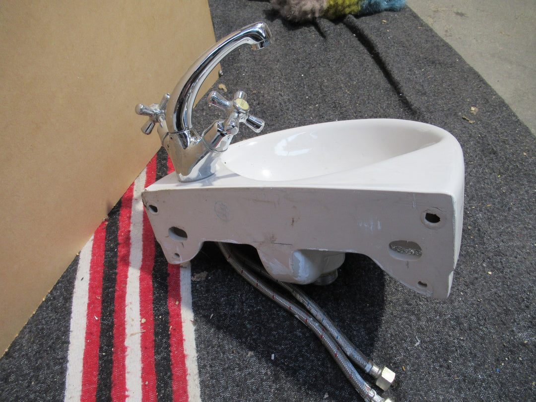 White Sphinx Semi-Circle Wall Mounted Hand Basin with Tapware 220H x 355W x 280D