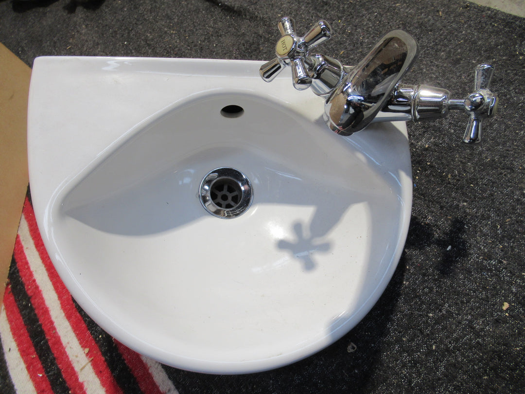 White Sphinx Semi-Circle Wall Mounted Hand Basin with Tapware 220H x 355W x 280D