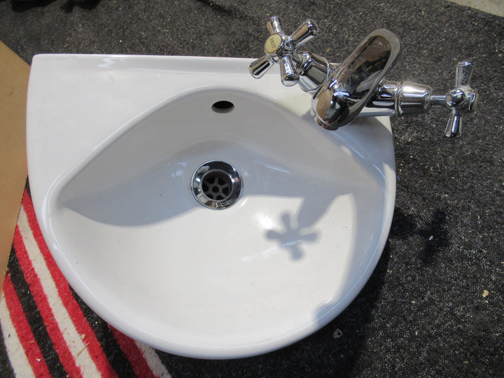 White Sphinx Semi-Circle Wall Mounted Hand Basin with Tapware 220H x 355W x 280D
