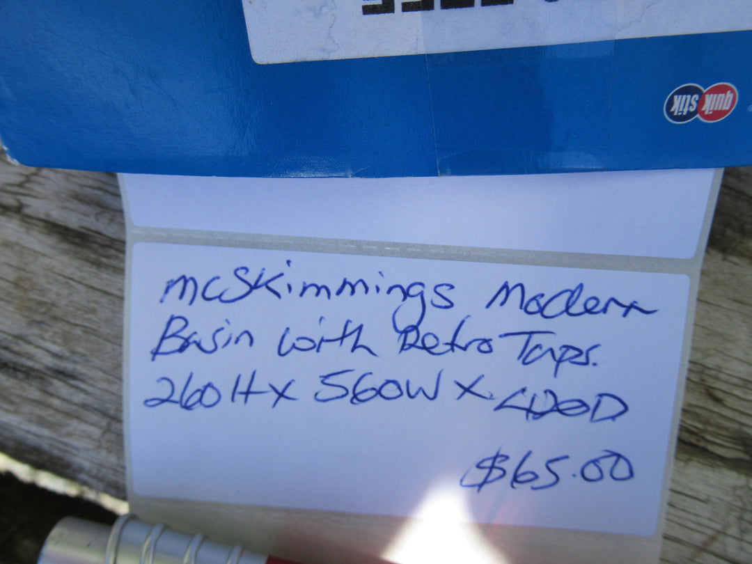 McSkimmings Modern Basin with Retro Taps 260H x 560W x 420D