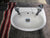 Small Semi Circle Toilet Basin with Chrome Triangle Retro Taps 150H x 330W x 260D