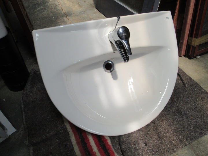 White Pedestal & Basin with Chrome Tap Mixer (Roca) Basin 140H x 520D x 650W