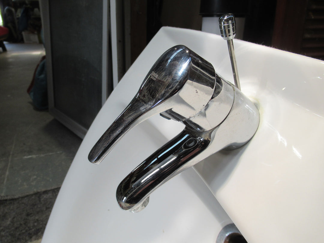 White Pedestal & Basin with Chrome Tap Mixer (Roca) Basin 140H x 520D x 650W