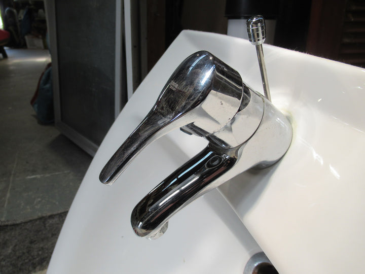White Pedestal & Basin with Chrome Tap Mixer (Roca) Basin 140H x 520D x 650W