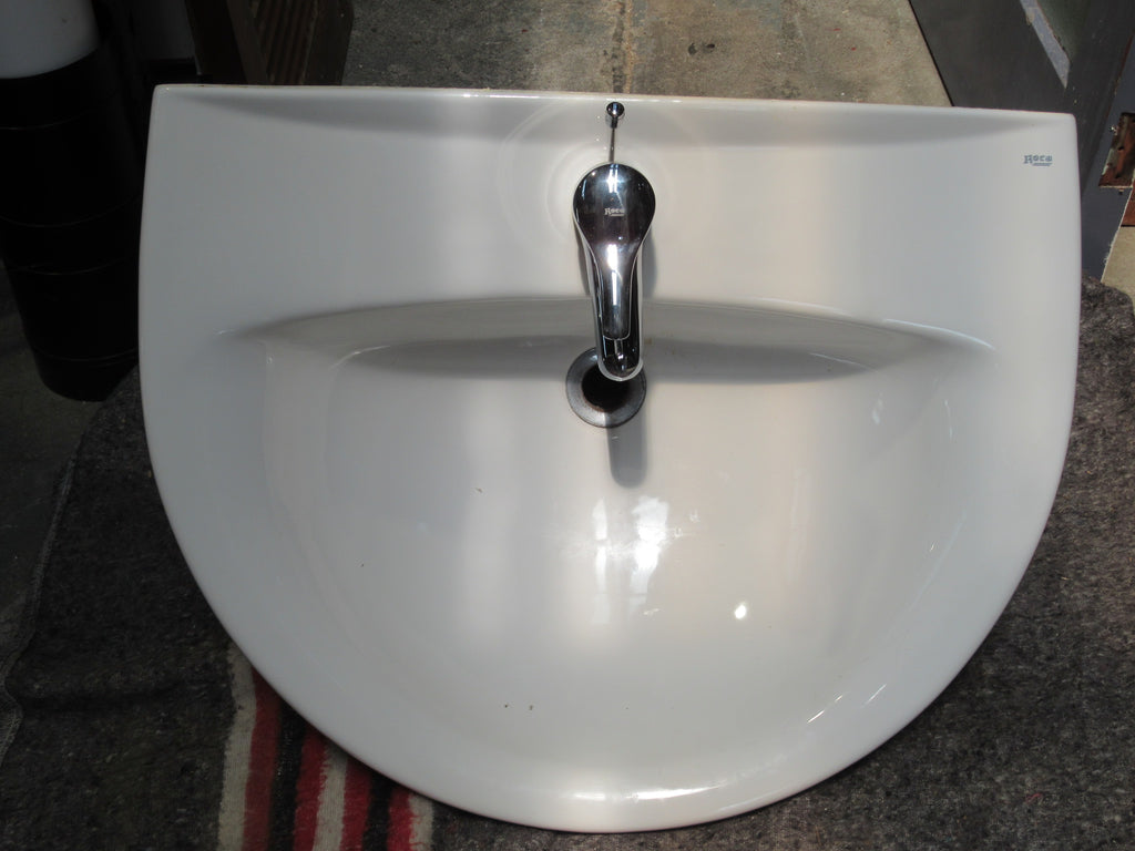 White Pedestal & Basin with Chrome Tap Mixer (Roca) Basin 140H x 520D x 650W