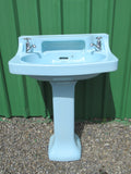 Art Deco Shanks Arctic Blue Basin & Pedestal -Basin 635L x 460D x 380H/630Hx 260W x 260D