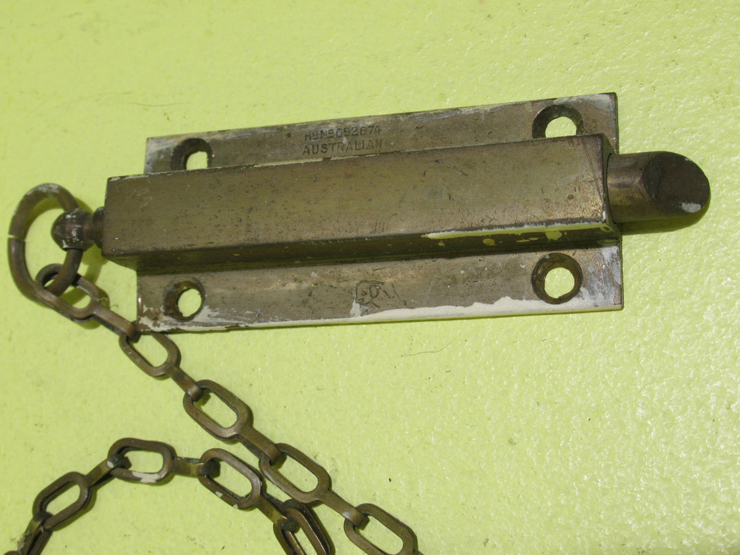 Vintage Brass Pull Slide Lock 100L x 32W x 12D/Chain 590L