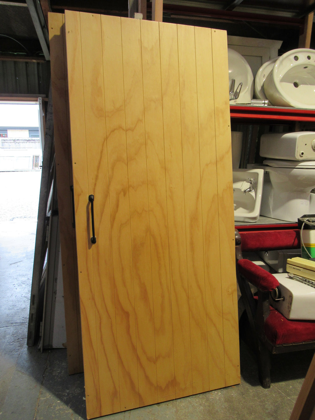 Ply T & G Effect Barn Style Door with Pull Handle Hardware 2000H x 865W x 50D