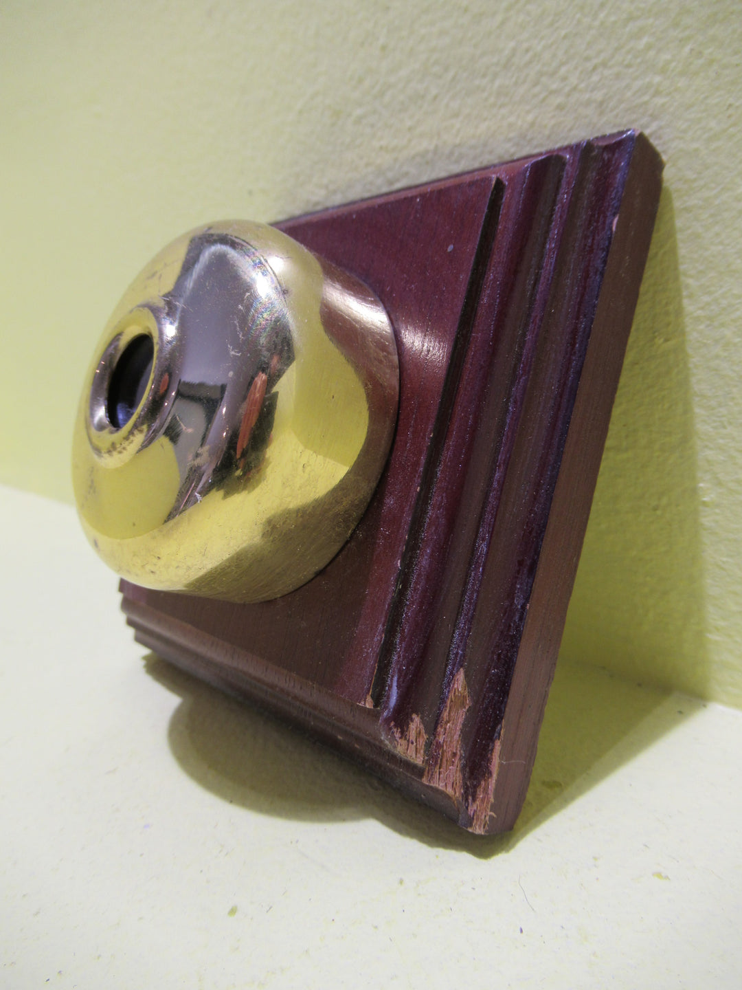 Prepoduction Brass TV Aerial Socket with Wooden Mount 90Sq x 45H