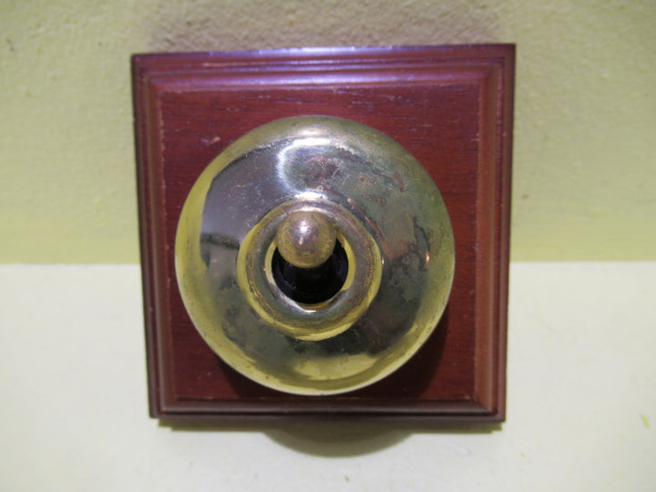 Reproduction Brass Light Switch with Wooden Mount 90Sq x 45H