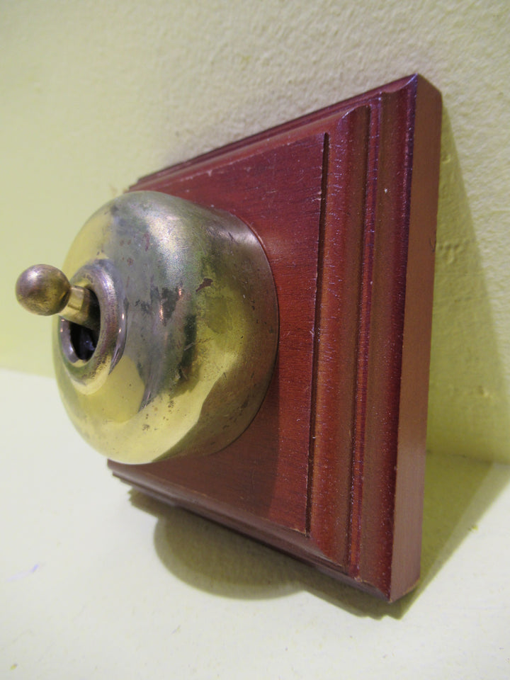 Reproduction Brass Light Switch with Wooden Mount 90Sq x 45H
