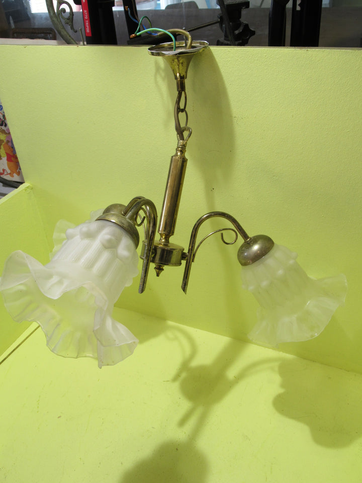 Reproduction Brass 3 Lite Pendant Light with Frosted Petticoat Shades 470H x 550W x 450D