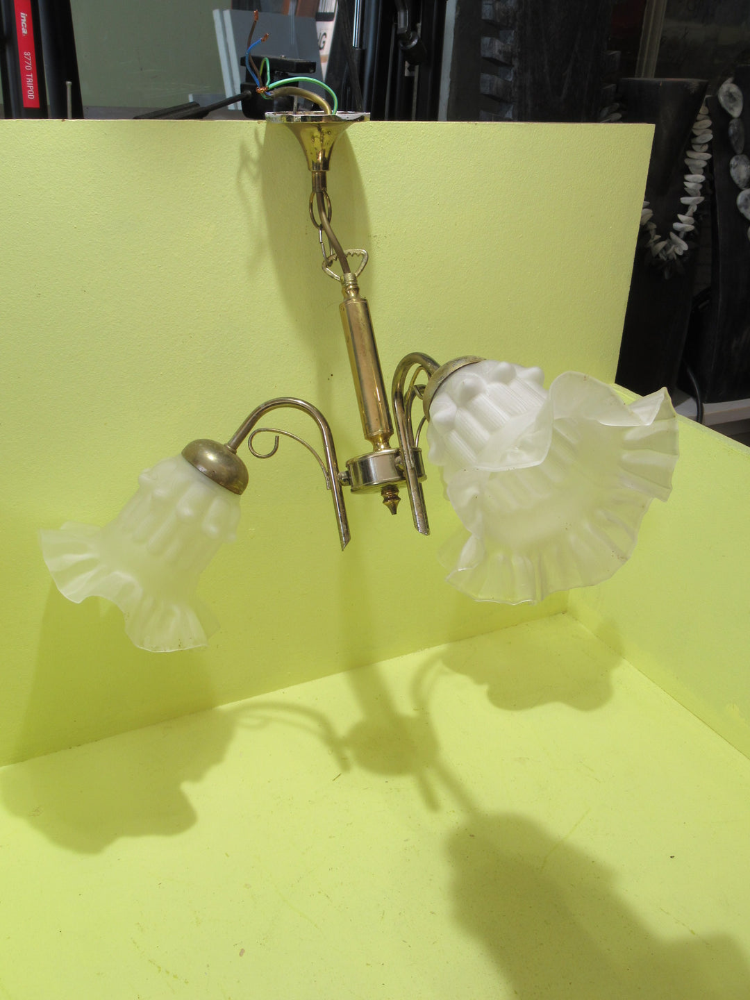 Reproduction Brass 3 Lite Pendant Light with Frosted Petticoat Shades 470H x 550W x 450D