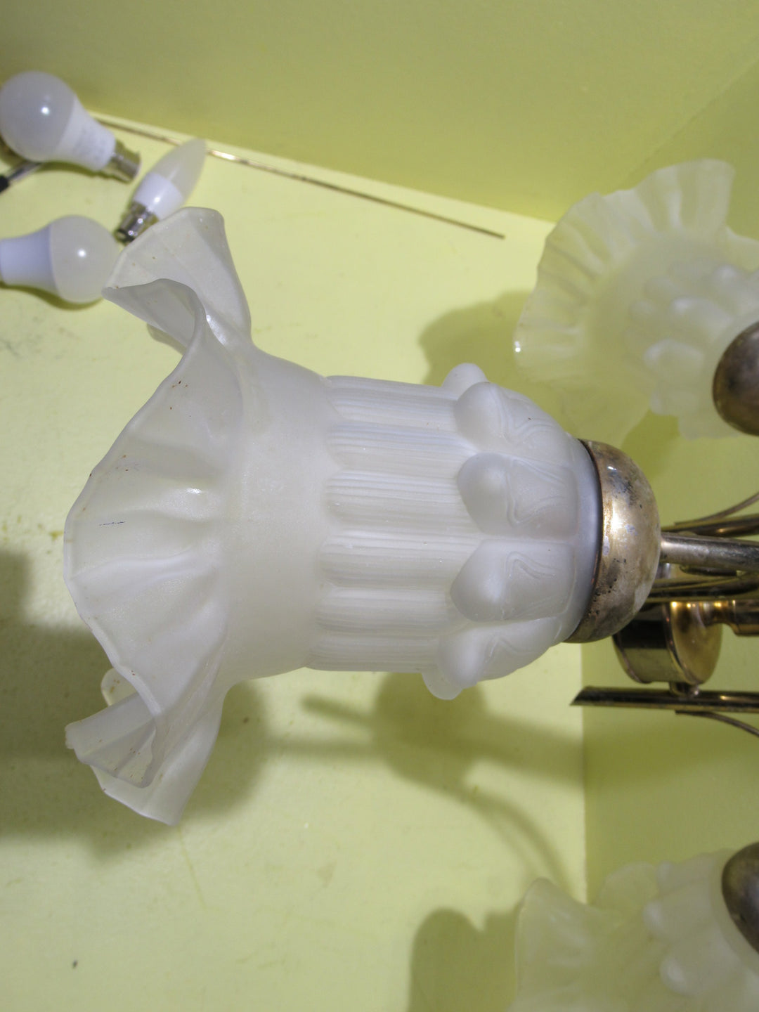Reproduction Brass 3 Lite Pendant Light with Frosted Petticoat Shades 470H x 550W x 450D