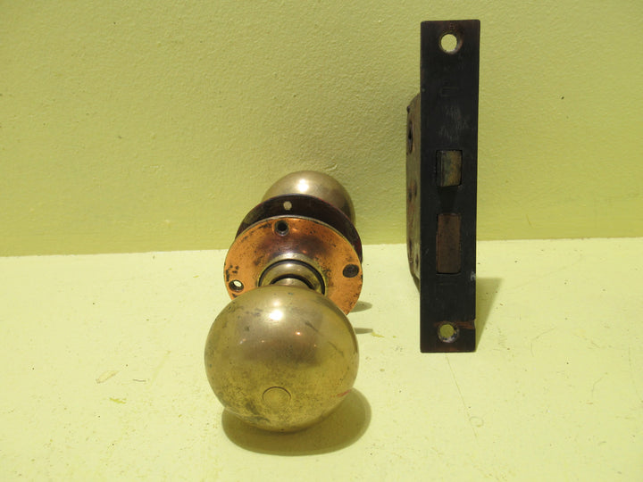 Vintage Brass Round Knob Set with Vintage Mortice Lock 70Dia x 60H