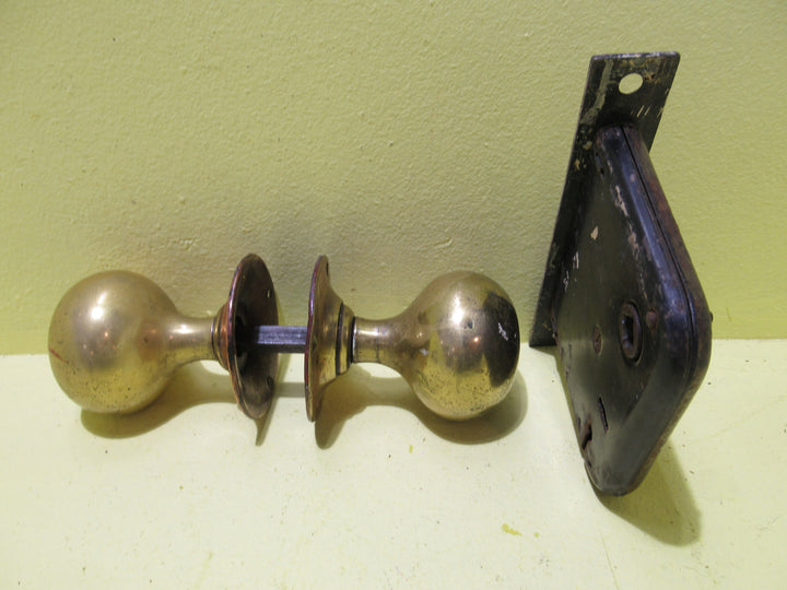 Vintage Brass Round Knob Set with Vintage Mortice Lock 70Dia x 60H