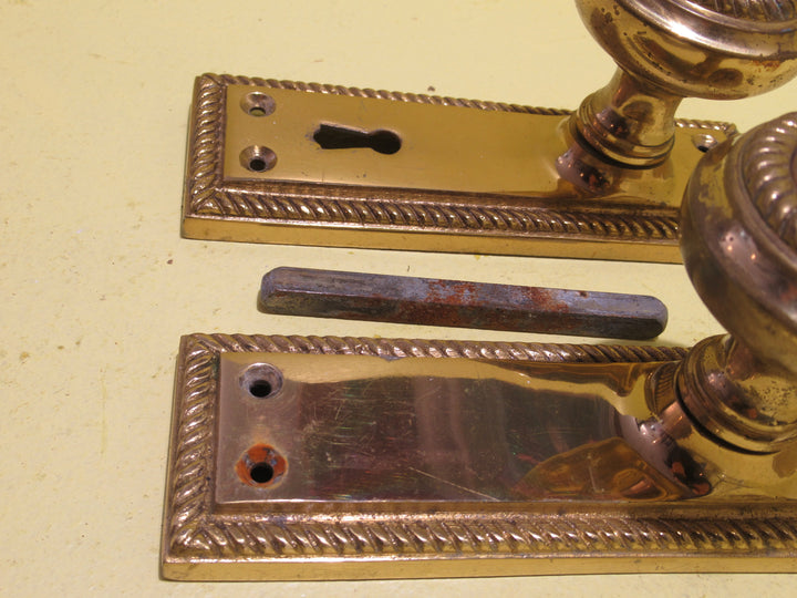 Brass Knob Handles with Rectangle Plate & Robe Twist Detial 148L x 49W/Knob 54Dia