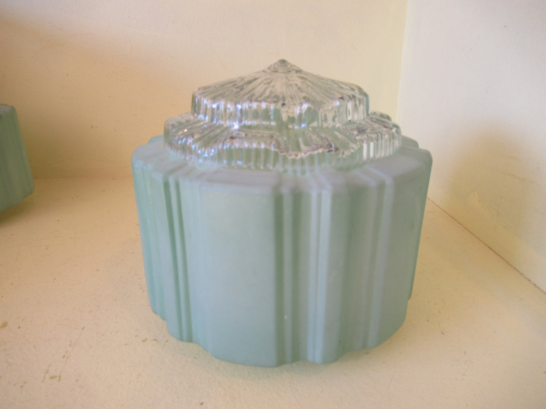 Art Deco Sea Green Shade with Glass Prism Bottom 200H x 210Dia