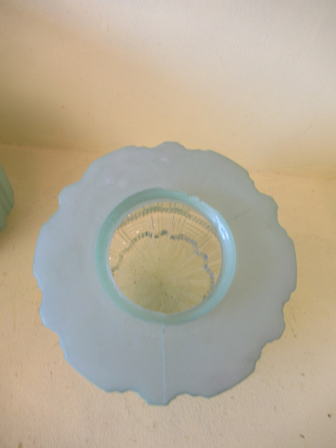 Art Deco Sea Green Shade with Glass Prism Bottom 200H x 210Dia